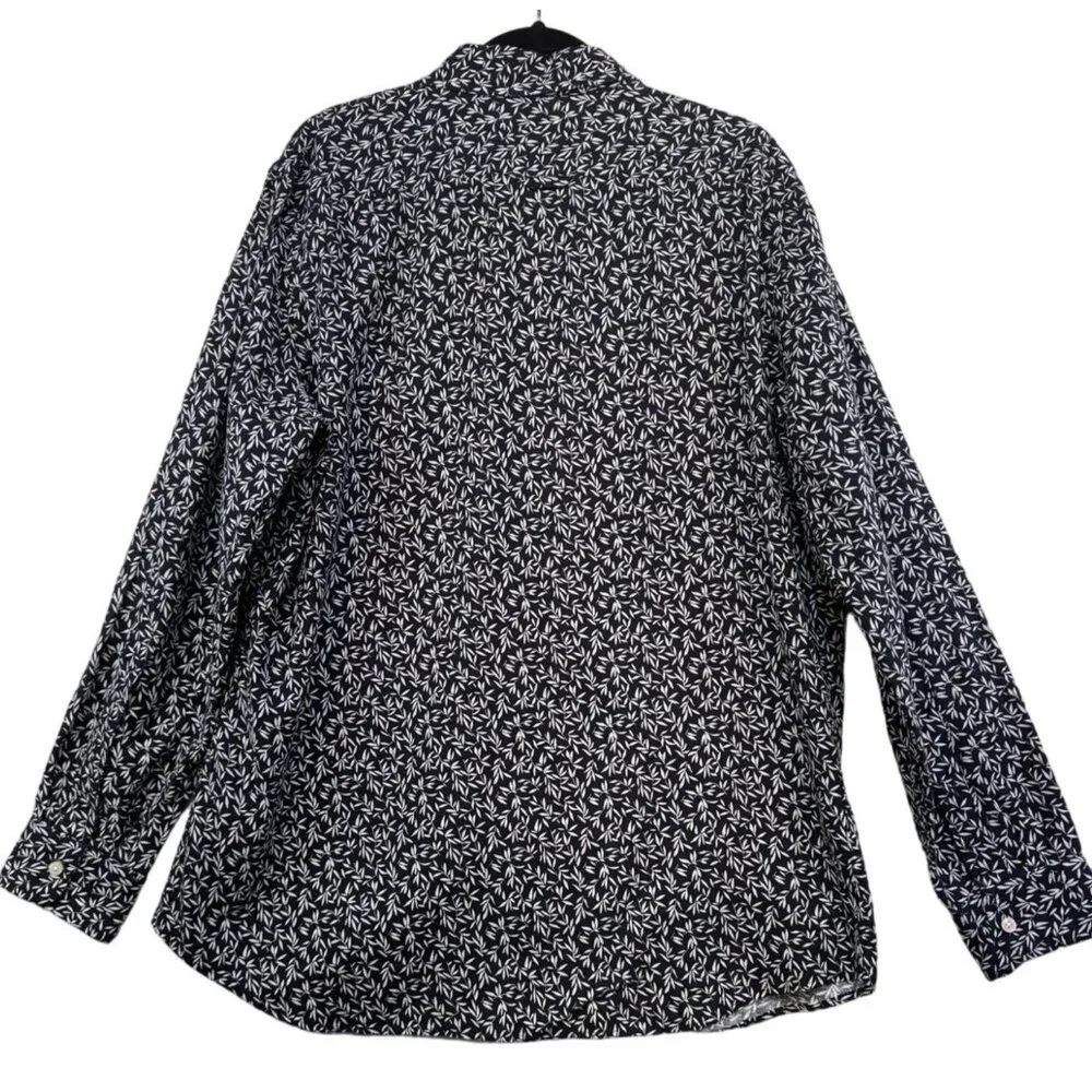 Banana Republic Slim Fit XL Navy & White Leaf Print Linen Blend Long Sleeve Butt